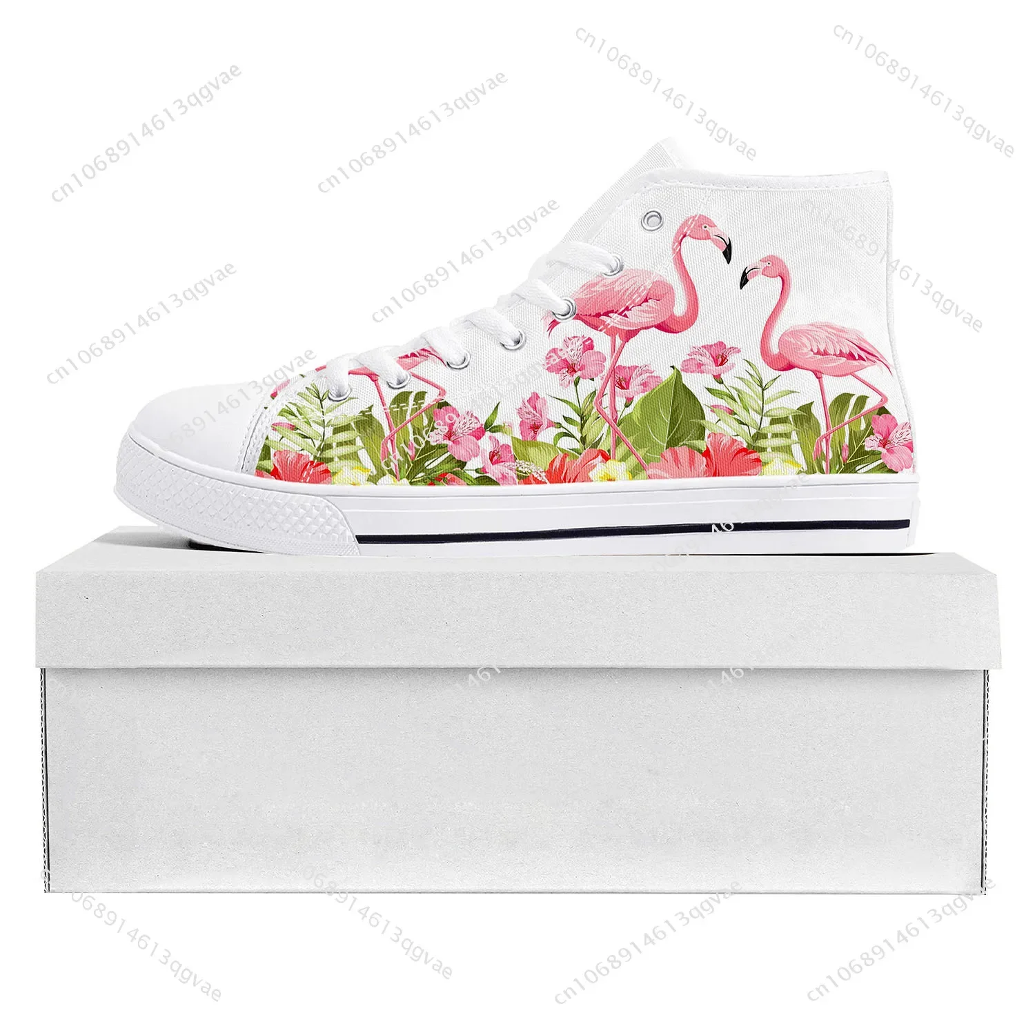 Flamingo Printed High Top High Quality Sneakers Mens Womens Teenager Canvas Sneaker Casual Couple Shoes Custom Made Shoe White
