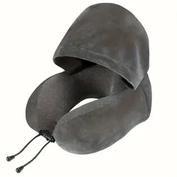 Cozy U - Shaped Travel Neck Pillow with Hat - Soft, Comfortable, and Easy to Carry for Any Journey (Light Grey)