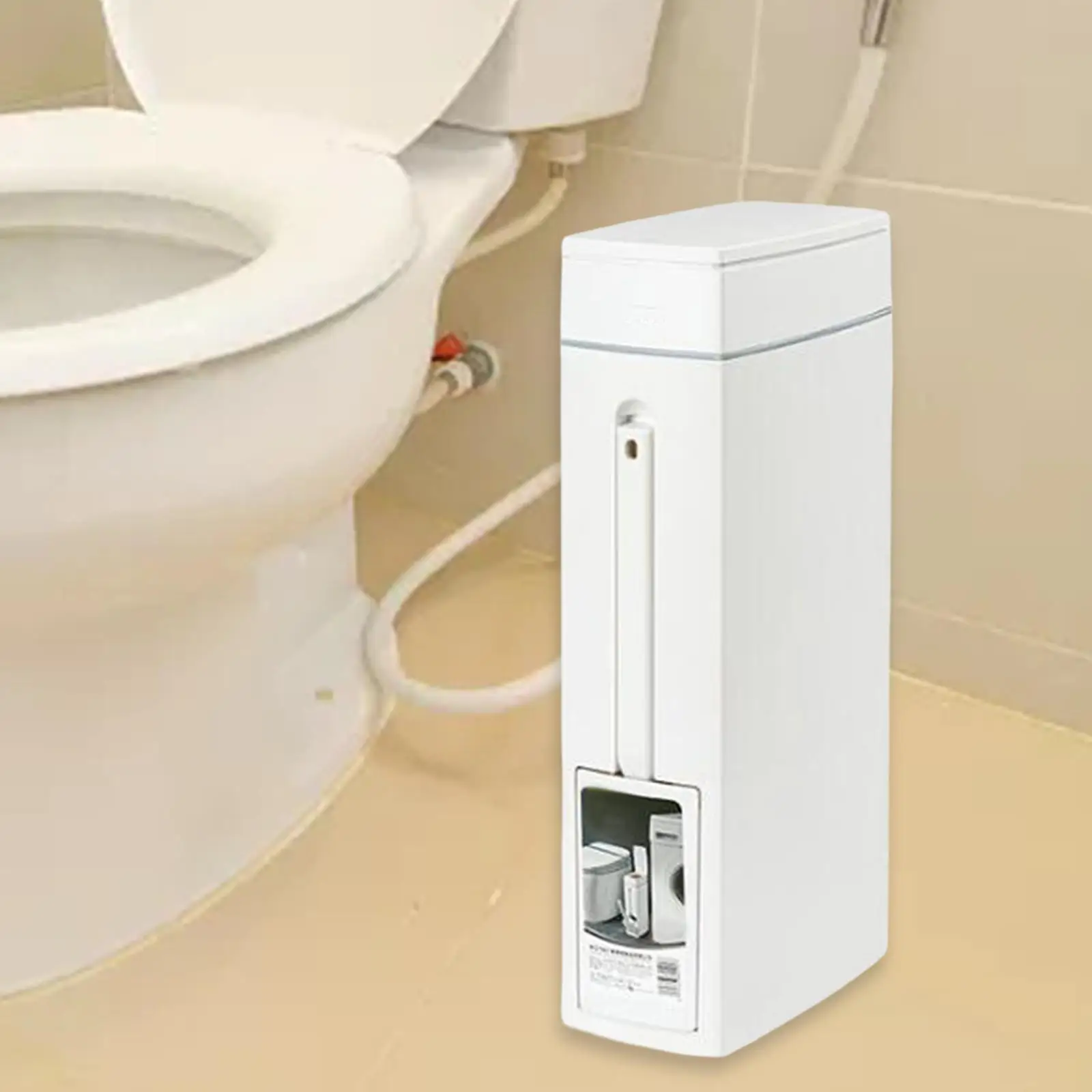 Bathroom Bin with Toilet Brush Holder,Trash Can,White Portable Paper Basket,Slim Trash Can with Toilet Brush for Bathroom