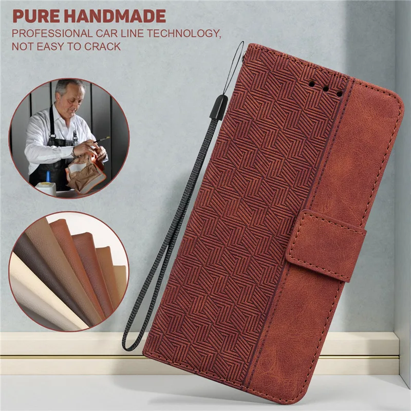 Magnetic Geometric Textile Pattern Wallet Book Cover Case - Plain Design