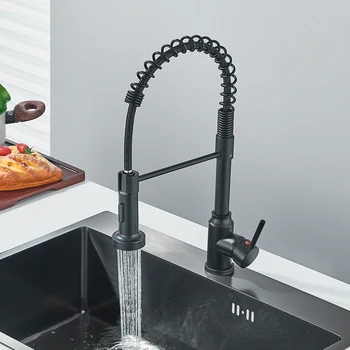 Matte Black Kitchen Sink Faucet One Handle Spring Hot and Cold Water Tap Deck Mounted Bathroom Chrome Kitchen Crane 3