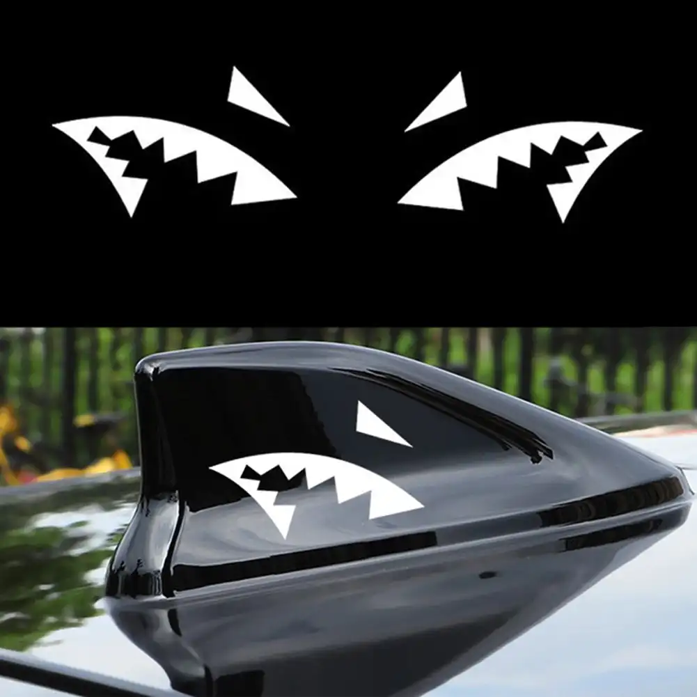 2pcs/set Car Sticker Reflective Creative Shark Fin Antenna Shark Mouth Vinyl Decal Car Accessories Decoration Stickers Universal