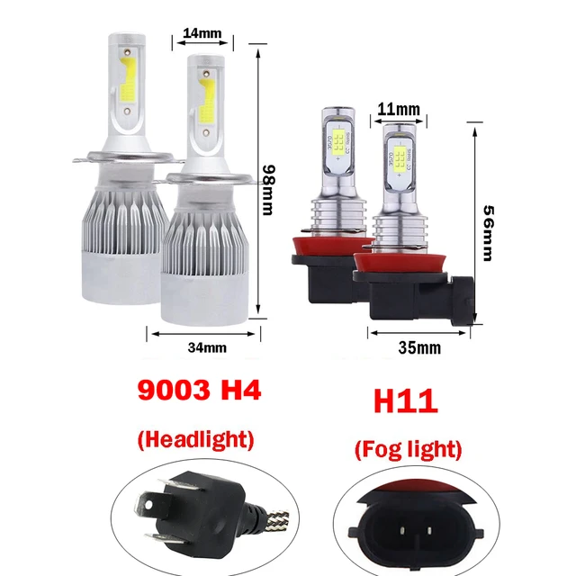 4x H4 LED Ice Blue Car Headlight H11 Fog Light Bulbs For