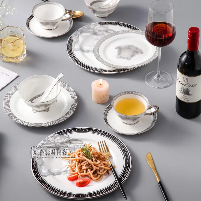 

European Simple Style Ceramic Plate Creative Black Head Pattern Steak Plate Dessert Dishes Tableware Dishes Tableware Dishes