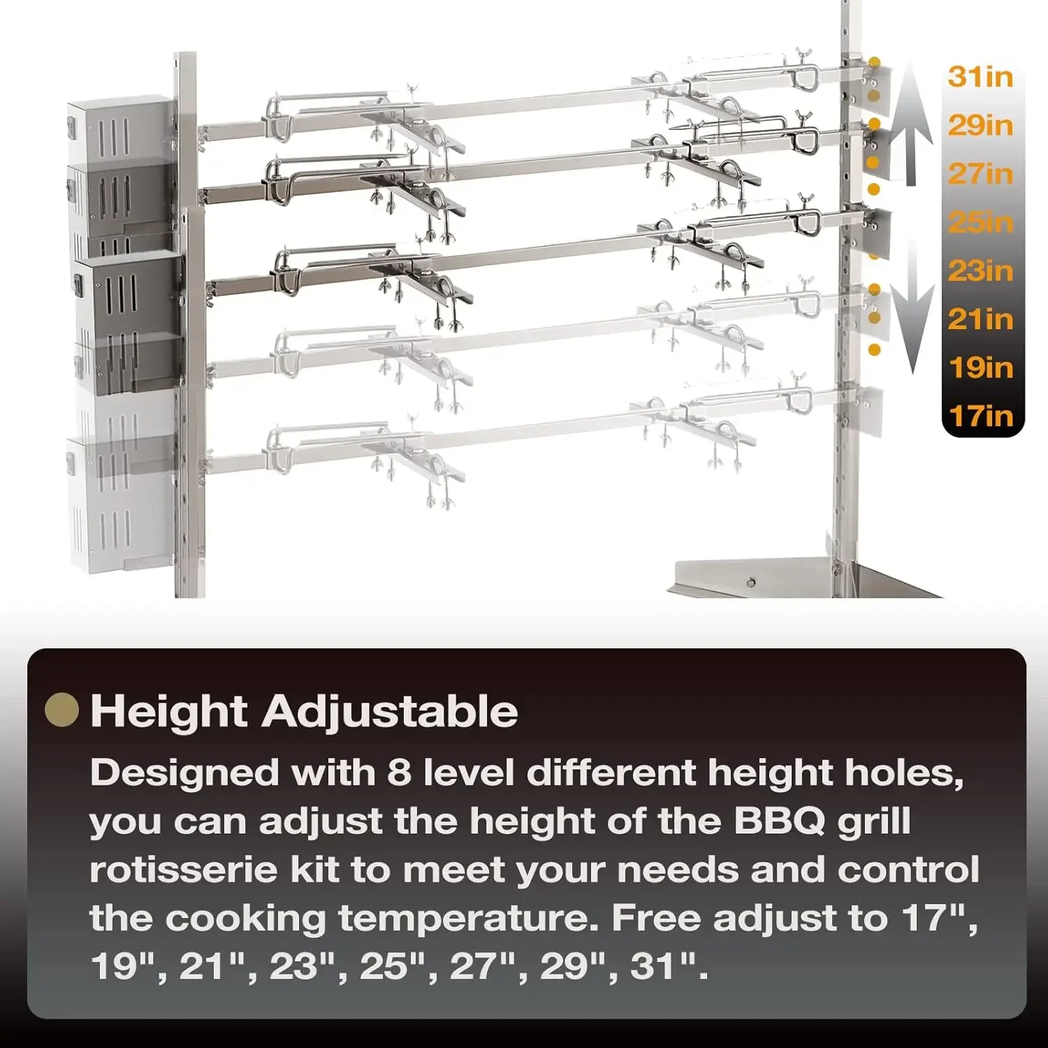 Electric Rotisserie Grill Kit | 125LBS Pig Spit Rotisserie Grill | 45W Rotatable Motor BBQ Rotisserie Kit | Height Adjustable Sp 6