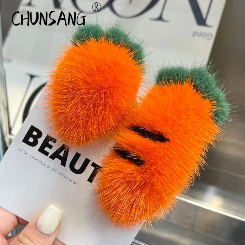 Carrot New In Real Mink Fur Hair Clip Hair Clips Hair Pin Brooches for Women Korea Hair Accessories Vintage Girls Fashion halloween hair clip baby girls bowknot hairpins funny pumpkin carrot headdress dropshipping