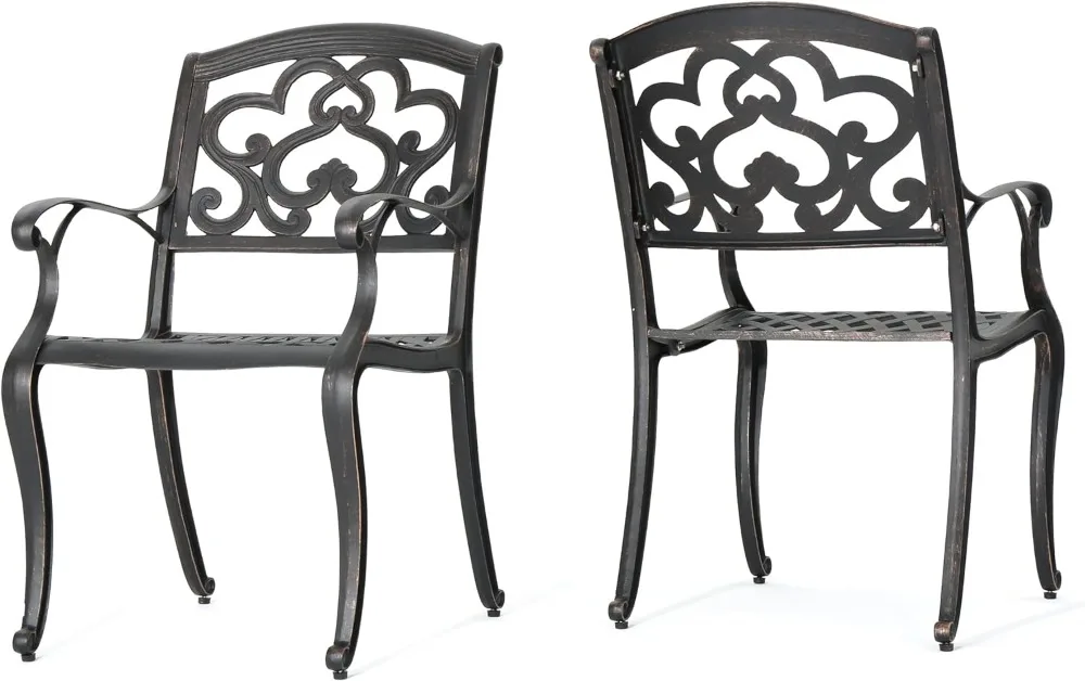 

Outdoor Cast Aluminum Dining Chairs 2-Pcs Set Shiny Copper Dining Table and Chair Durable Restaurant