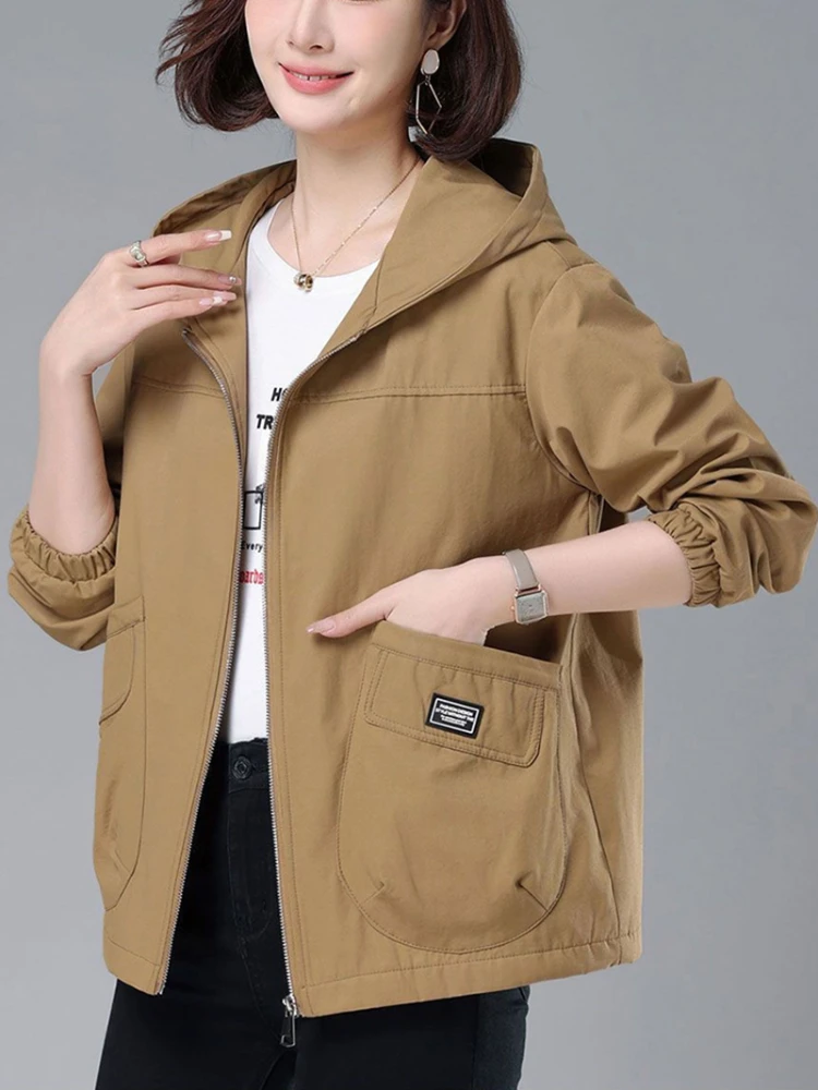 

2023 New Women Windbreaker Coat Loose Ladies Jacket Tops Spring Autumn Hooded Jackets Fashion Female Outwear Jacket