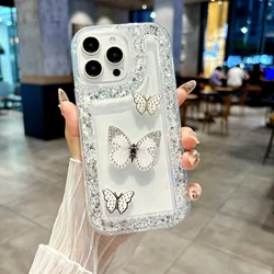 Sparkling 3D Butterfly Bling Glitter Diamond Acrylic Case - A55 5G (Silver)