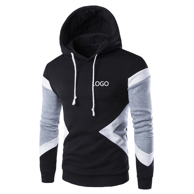 Custom Logo Hoodie Long Sleeve Men's Sweater Pullover Mixed Color Slim Fitting Drawsting Top Fashion Casual Sport New Clothing