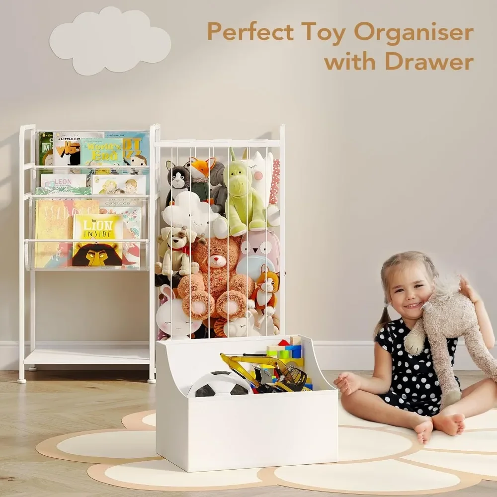 Kids Bookshelf and Stuffed Animal Storage - Multi-Function Nursery Book Shelves with Leather Toy Box and Display, Toy Organizer 5