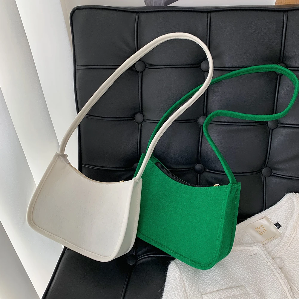 Bolso de fieltro para mujer, bolsa exquisita de tendencia de Color sólido, con cremallera pequeña, de de marca de lujo|Bolsos de hombro| - AliExpress