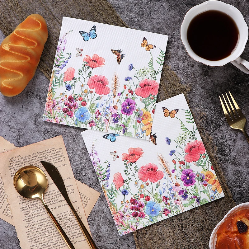 Paper Napkins Disposable Paper Placemats New Floral Colourful Napkins Printed Paper Placemats Restaurant Hotel Party Pure Wood Pulp Paper 20pcs/pac 2-Ply 33*33