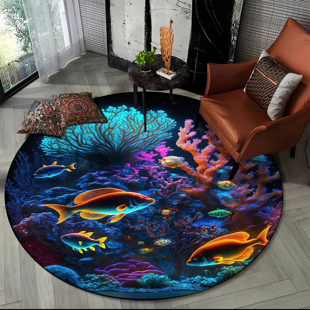 Underwater-World-Seabed-Fish-Dolphin-Cartoon-Round-Carpet-Rug-for ...