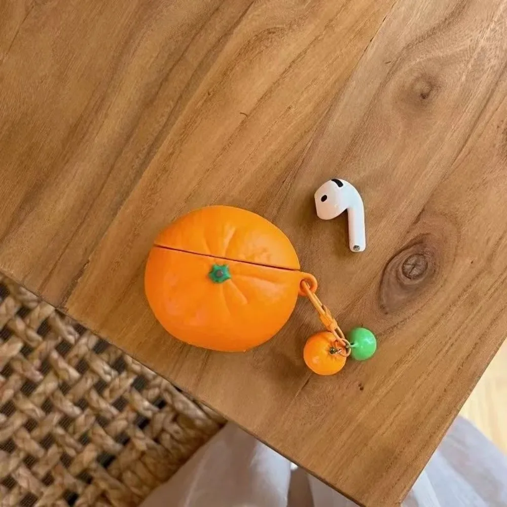 Cute Simulation Orange Headphone Cover for Apple Airpods 1/2 3 4 with The Same Pendant Fun Drop-proof Soft Case