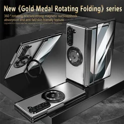 Premium Rotating Magnetic Car Holder Phone Case with Hinge Protection and Metal Alloy Back Cover - Galaxy Z Fold6 (Silvery)