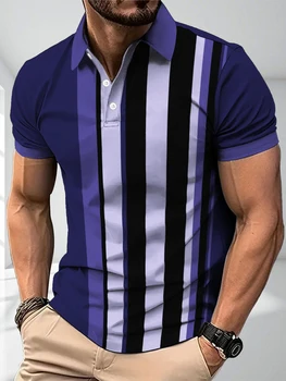 Polo estiva da uomo con stampa digitale, maniche corte, colletto polo, bottoni, lavabile in lavatrice