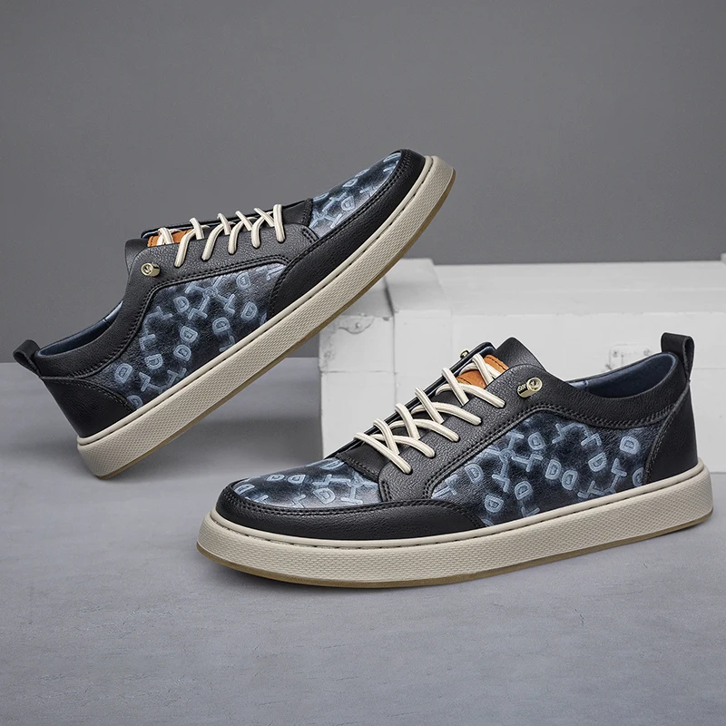 New Designers Comfortable Fashion Shoes Men Daily Business Casual Shoes Man Genuine Leather Lace-up Office Sneakers For Male
