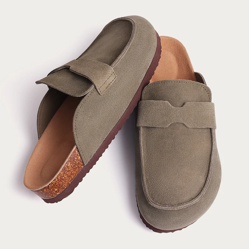 Kidmi New Men Suede Clogs Slippers Soft Women Mules Summer Cork Clogs Slippers Outdoor Beach Sandals Fashion Nonslip Home Shoes