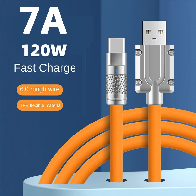120W Super Fast Charging Cable USB Type C Liquid Silicone Cable Quick 