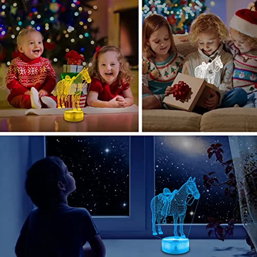 Lampada Notturna 3D A Forma Di Cavallo Con Telecomando - 16 Colori LED