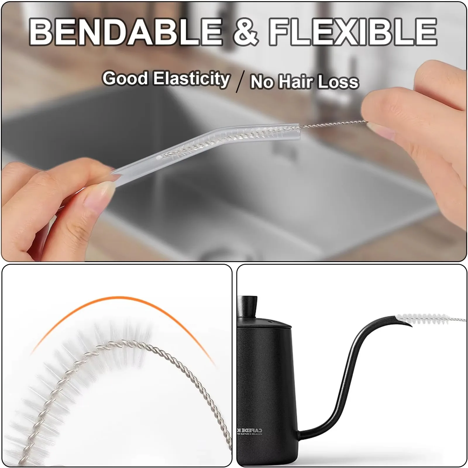 Straw Bottle Cleaning Brush 10pcs Kitchen Stainless Soft Hair Suction Glass Tube Cleaner Brushes Steel Pipe Long Cleaning Brushs