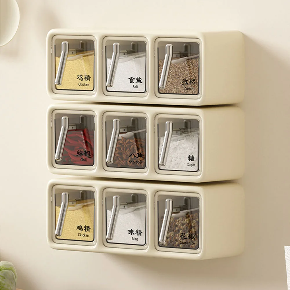 Fashion 3 Grid Visiables Wall Hanging Seasoning Box Waterproof Multi-Grid Seasoning Bottle Kitchen Supplies
