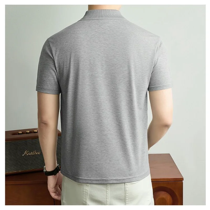 Polo da Uomo Bianca con Mezza Zip, Decorazione a Punti, Maniche Corte Raglan, Morbida, Casual, per Business - immagine 6