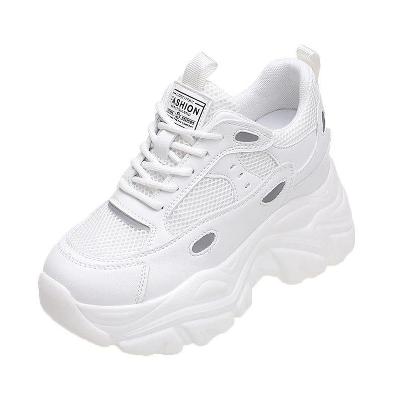 

Кроссовки женские на платформе 10 см, Вулканизированная подошва, толстая подошва, дышащие, массивные, летний сезон