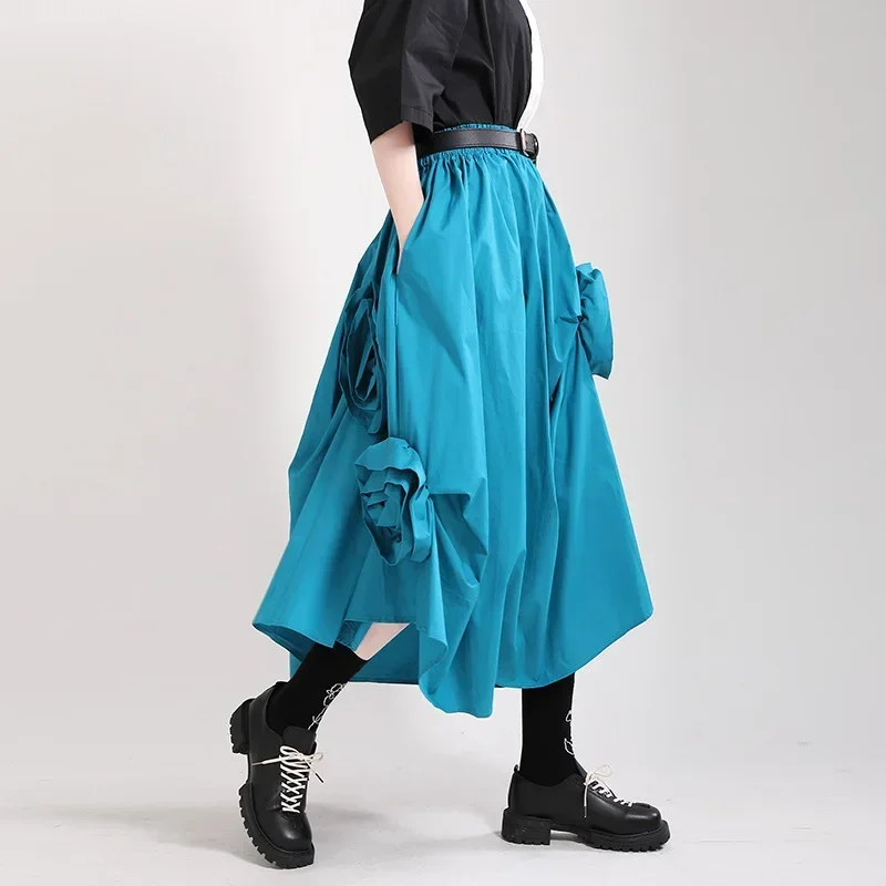 2024 Chic Mall Goth High Waist Black Double Layers Irregular Stitch Temperament Half-body Skirt Women Fashion New Spring Autumn