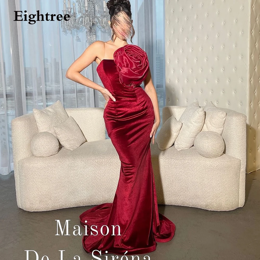 

Eightree Burgundy Velvet Mermaid Strapless Prom Party Dresses Velvet Long Celebrate Evening Dress Women Sexy Occasion Event Gown