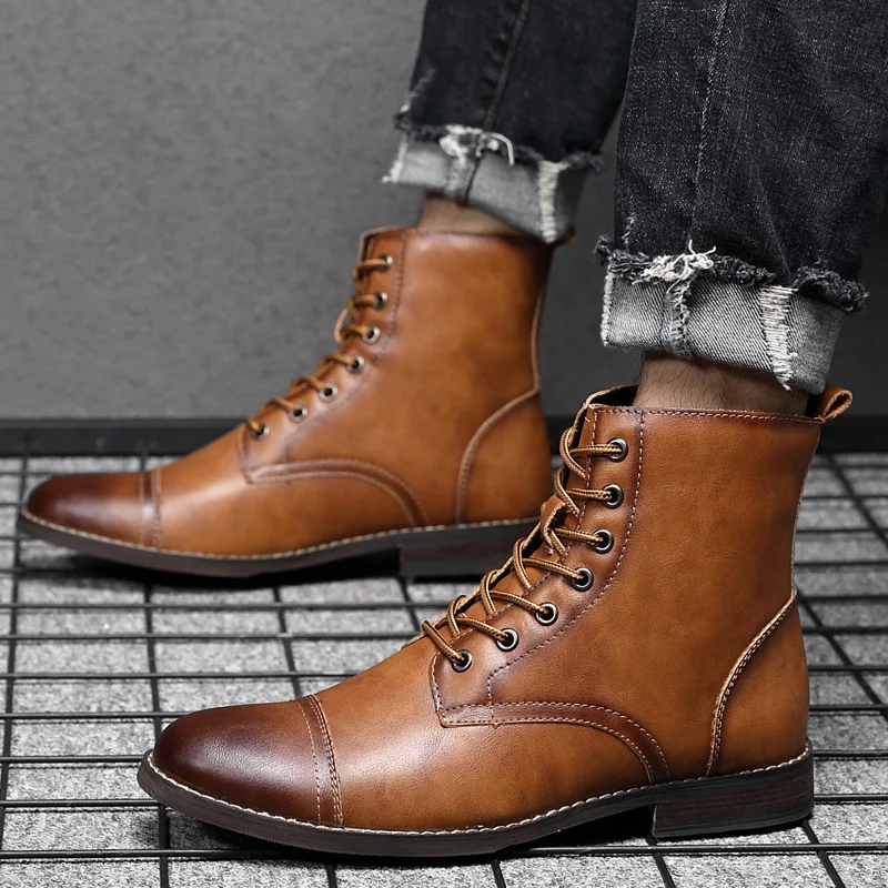 

2022 Spring New Fashion Large Pointed Retro Leather Boots High Top British Casual Men's Shoes