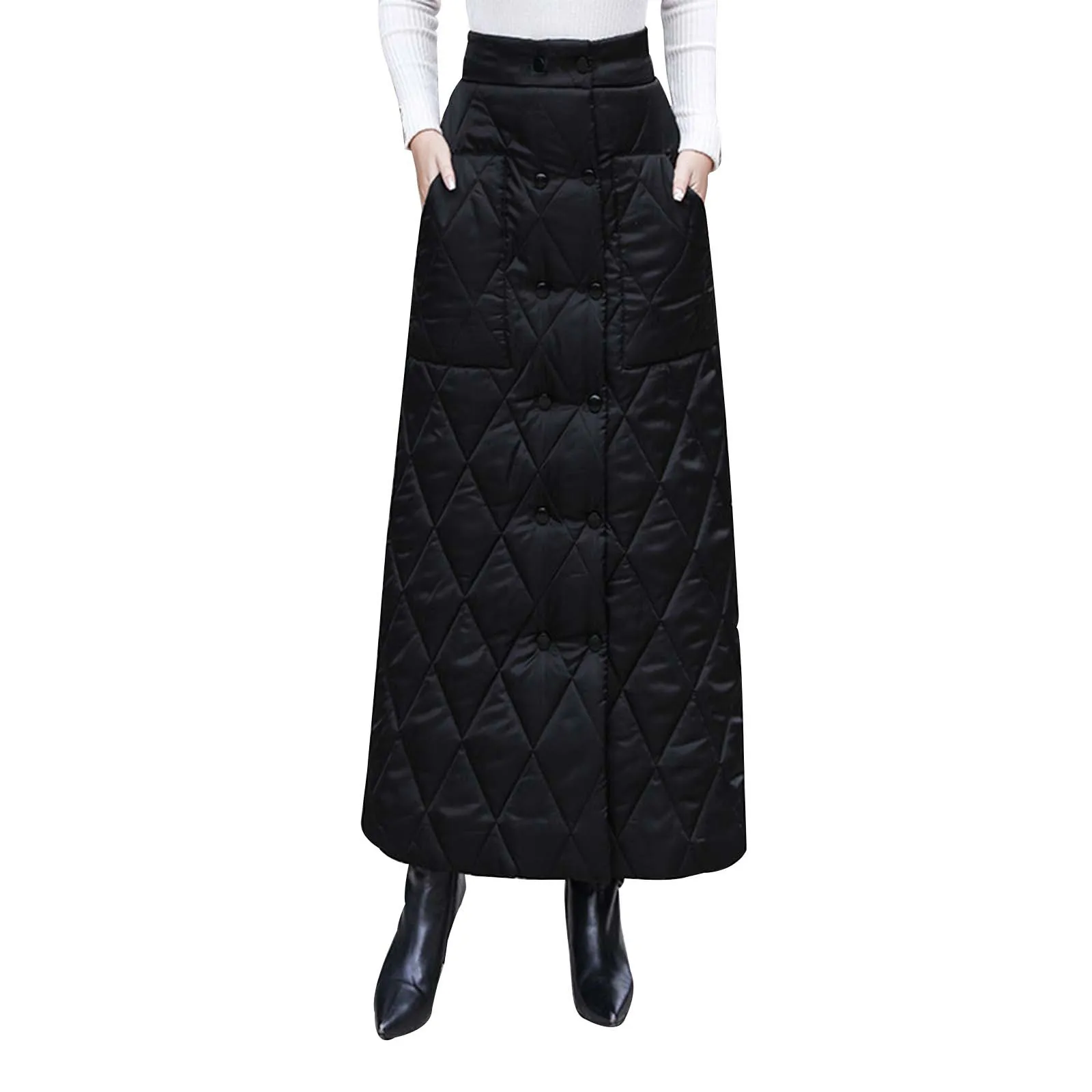 

Women's Cotton Fashion A Line Skirt Double Breasted 1 Piece Solid Elastic Warm Wrap Buttocks Long Skirt Clothing For Ladies