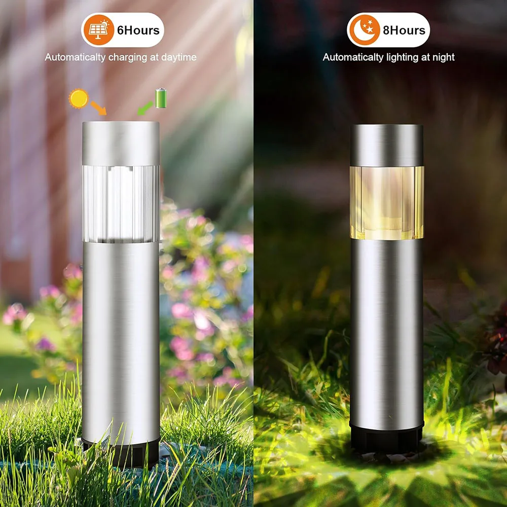 LED Stainless Steel Solar Cylindrical Plug-in Lawn Light Waterproof Home Courtyard Garden Wall Decoration Landscape Light Villa