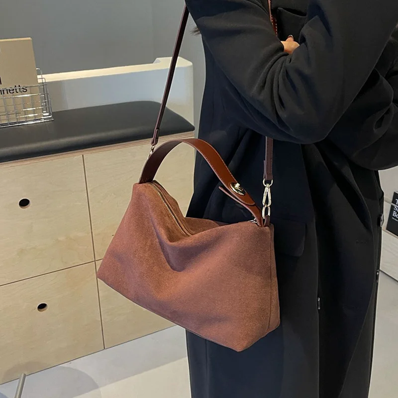 Women's Suede Crossbody Bag Adjustable Strap Shoulder Satchel Clutch Purse for Work And Travel Pillow Handbags