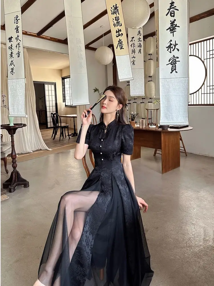Women Fashionable New Cheongsam Black Advanced Mysterious