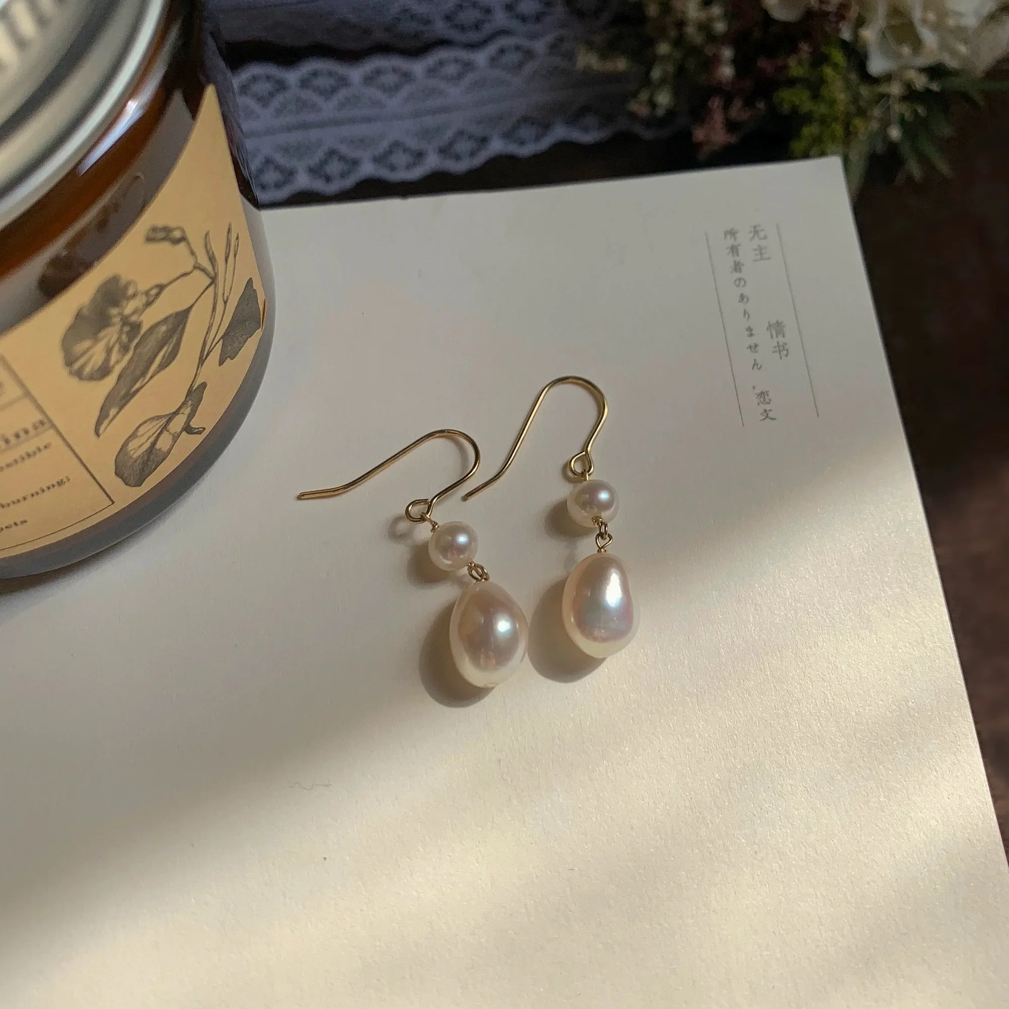 Girl Earrings Natural freshwater Pearl Hanging earrings Baroque irregular pearl design earrings 14k gold long earrings for women