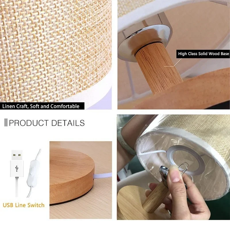 مصباح طاولة خشبي USB ضوء ليلي