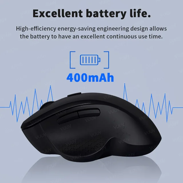 Ergonomic Rechargeable Wireless Bluetooth Mouse for PC Computer Laptop Macbook 1600DPI Dual Mode Mouse for IOS Android Tablet 5