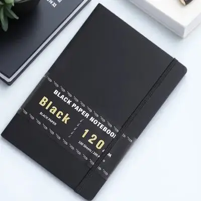 검은색 종이 노트북 200페이지 A5 사이즈 PU 커버 무지 스케치 저널링 노트 두꺼운 종이 노트패드 검은색 노트북