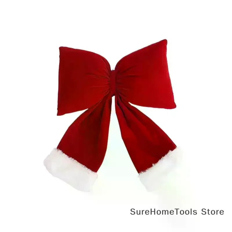 New Christmas Solid Color Plush Bow Pendant Creative Festival Home Background Decoration Ornaments Party Atmosphere Supplies