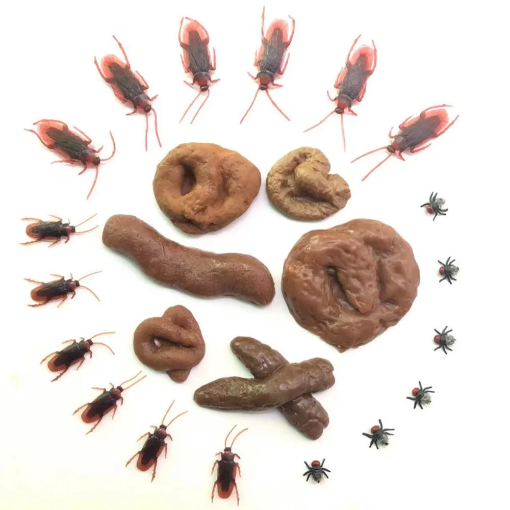 

24Pcs Simulated Cockroach Fake Poop Funny PVC/TPR Portable Simulated Feces Simulated Fly Trick Toys April Fool's Day