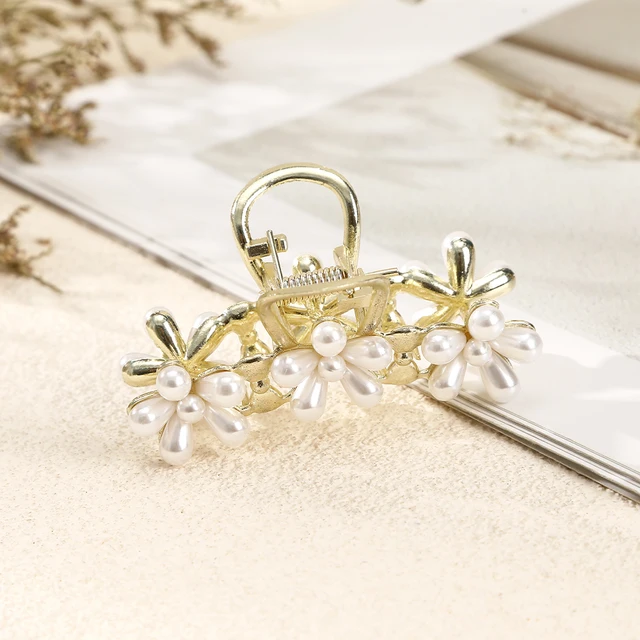 AWAYTR Rhinestone Metal Hair Claw Crab Clip For Women Girls Shiny Barrette Hairpin Crystal Pearl Hair Accessories Jewelry Gift CB1077A