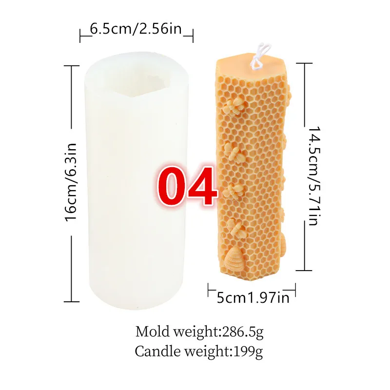 Description Picture 5 of item3D Honeycomb Cylinder Bee House Candle Silicone Mold DIY Handmade Making Scented Soap Resin Pastry Mould Family Desktop Ornament