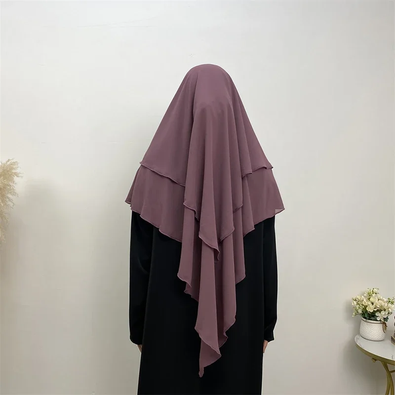Muslim Women Chiffon Hijab Solid Color 2 Layer Ladies Shawl Scarf Middle East Dubai Turkey Islam Fashion Headscarf Accessories