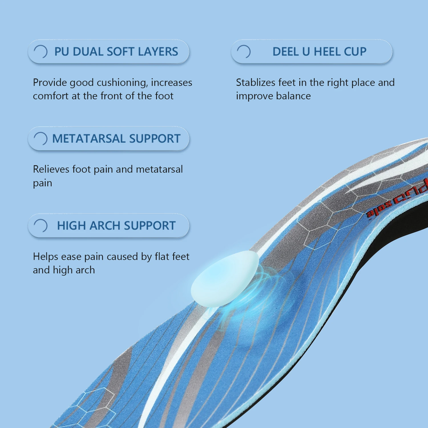 PCSsole High Arch Support Shoe Inserts, Orthotic Memory Foam Insoles for Severe Flat Feet,Plantar Fasciitis,Foot Pain,Heel Pain