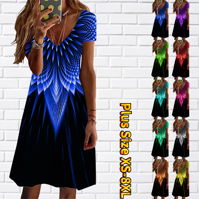 

2023 Midlength Dress Short Sleeve V-Neck New Print Women's Slim Fit Fashion Sexy Knee Length Dress Summer New Women's Dress