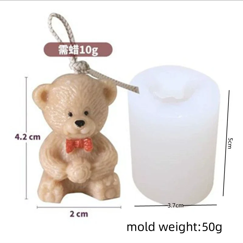 3D Mini Bear Candle Silicone Mold DIY Cute Bow Bear Birthday Candle Decoration Mold Crystal Epoxy Resin Soap Home Decoration
