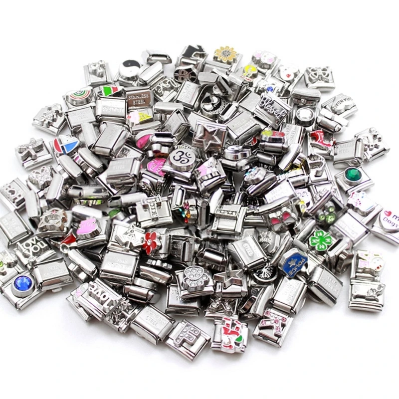 

Randomly 10pcs Italian Charm Links Bracelet Vintage Square Beads DIY Modular Jewelry Findings Bracelet Making Parts Supplies