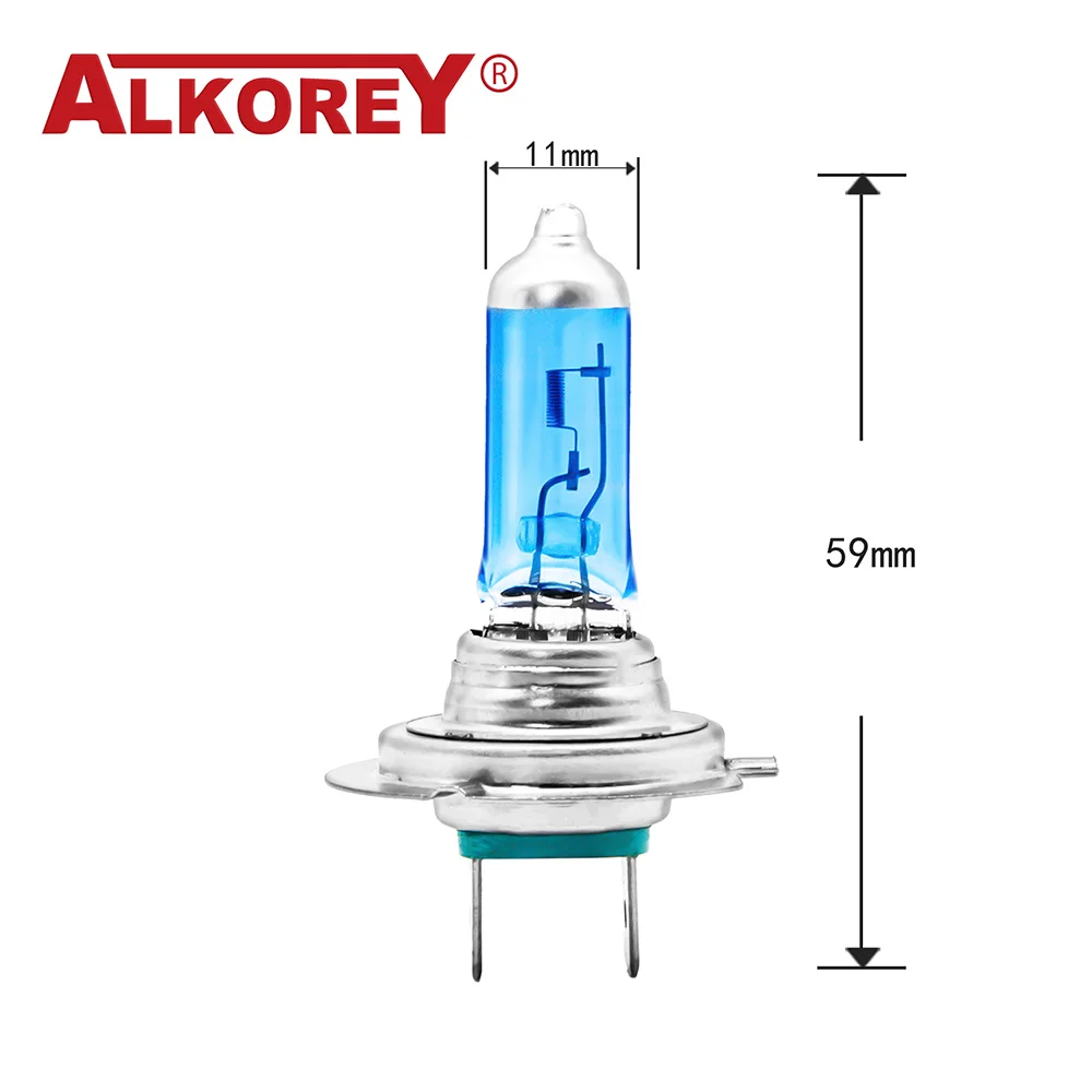 ALKOREY 2 Pcs H7 Px26d 12V 55W Blue Glass Car Fog Headlight Bulbs Super White 5000K Auto Halogen Lamps 5